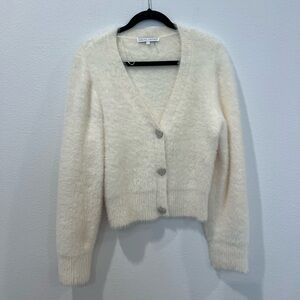 English Factory Cream Fuzzy Cardigan
